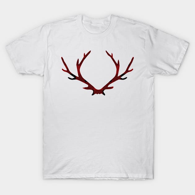 Plaid Deer Antlers T-Shirt by LucyMacDesigns